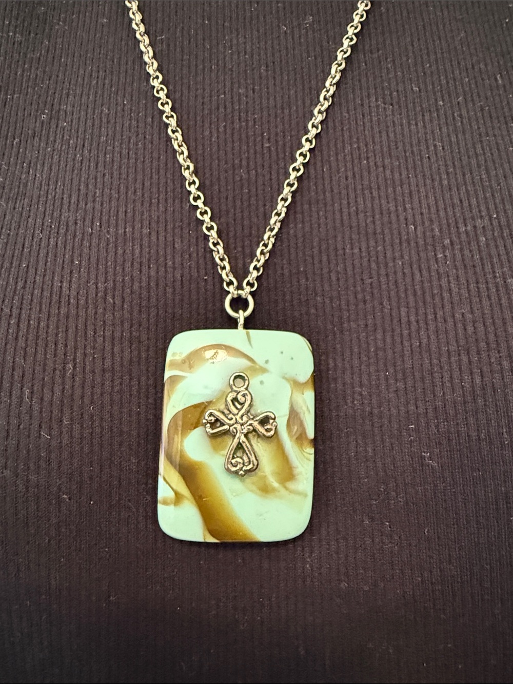 Silver Cross on Turquoise Pendant Necklace - Women Jewelry